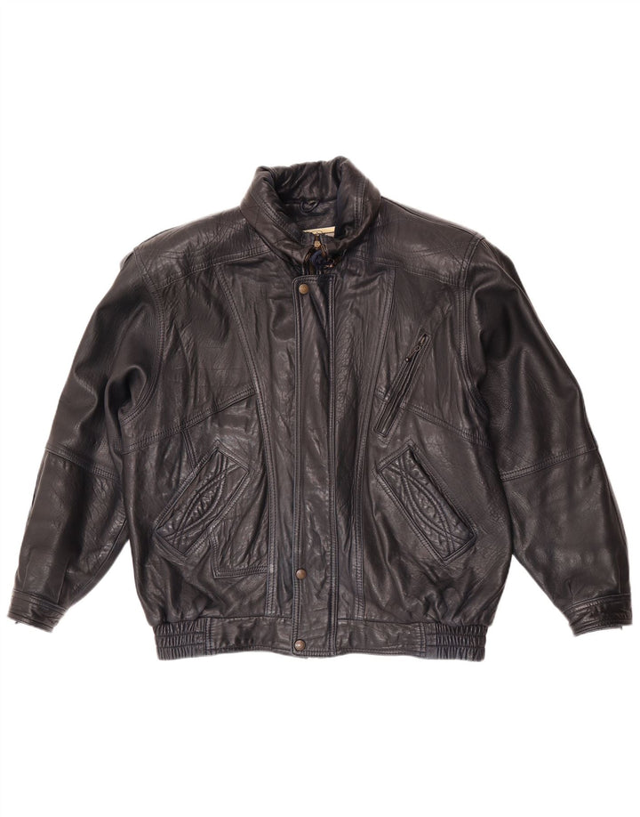 veste en cuir homme vintage EU 52 XL Cuir bleu marine