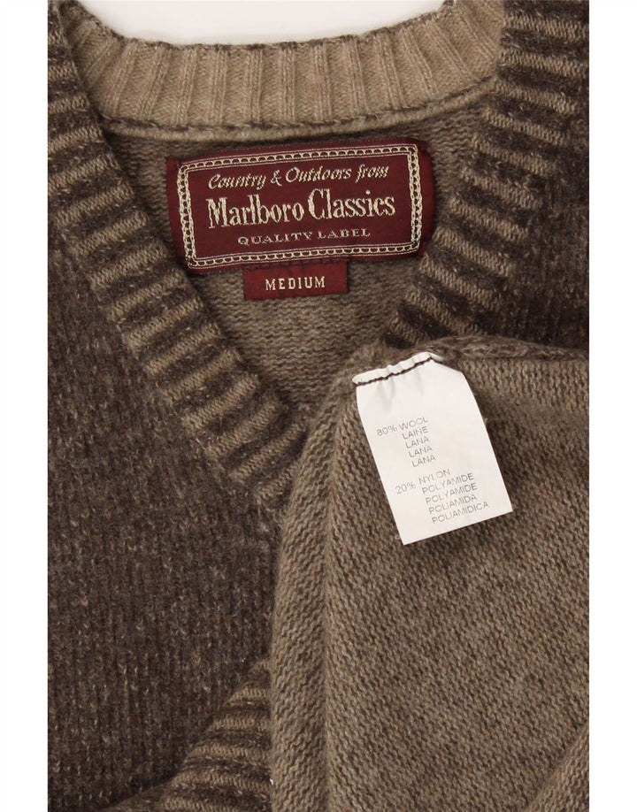 Marlboro Classics Pull col en V pour femme UK 14 Laine marron moyen