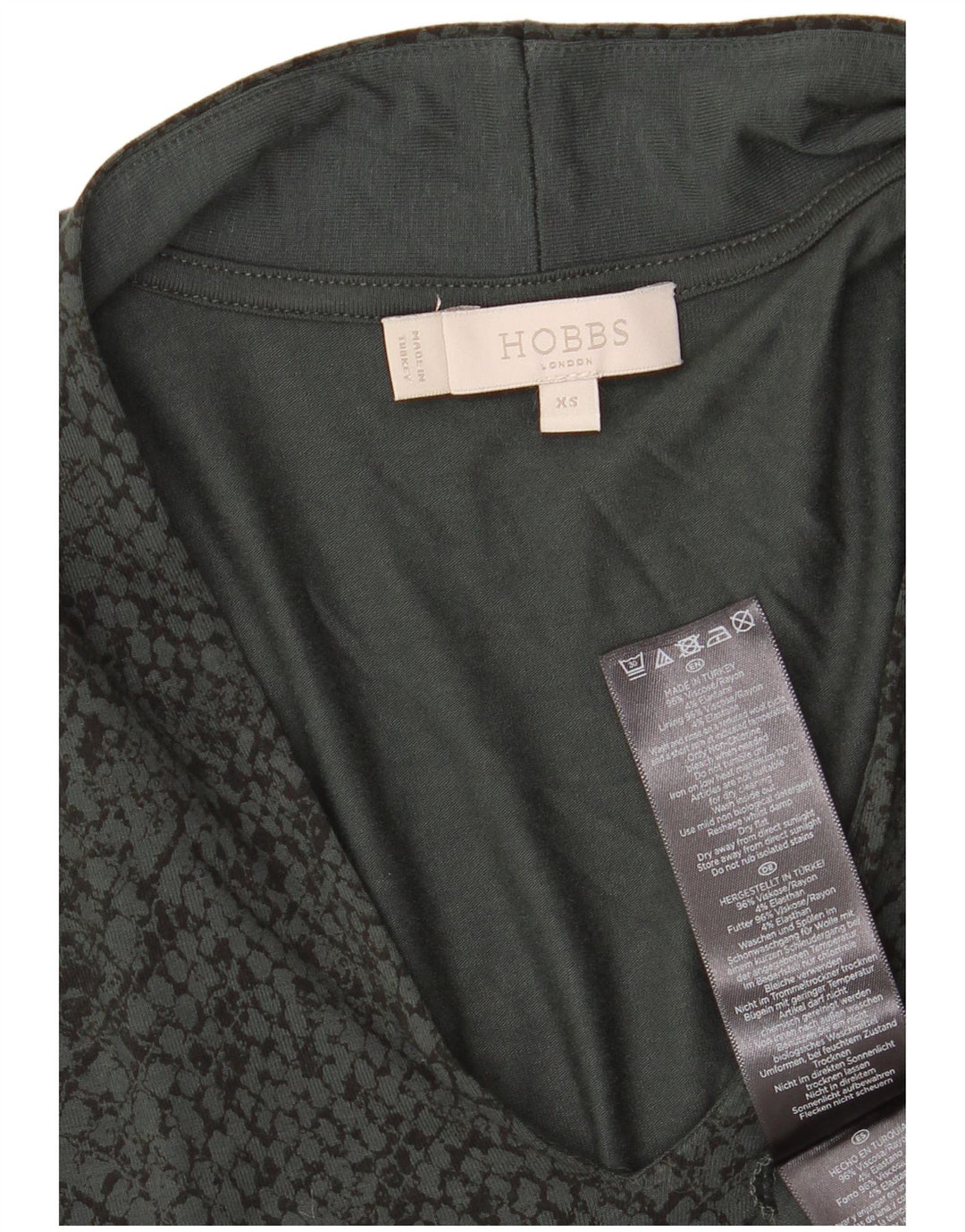 HOBBS Haut Femme Manches 3/4 UK 6 XS Vert Animal Imprimé Viscose