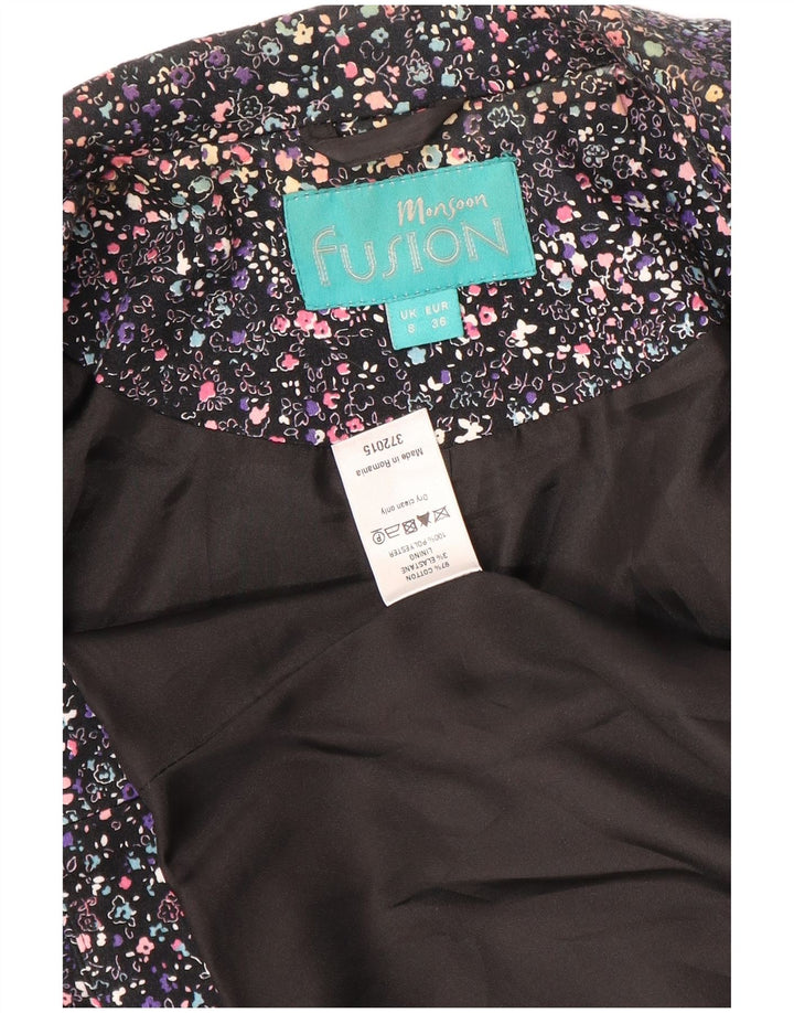 Monsoon Veste blazer courte à 1 bouton pour femme UK 8 Petit motif floral multicolore