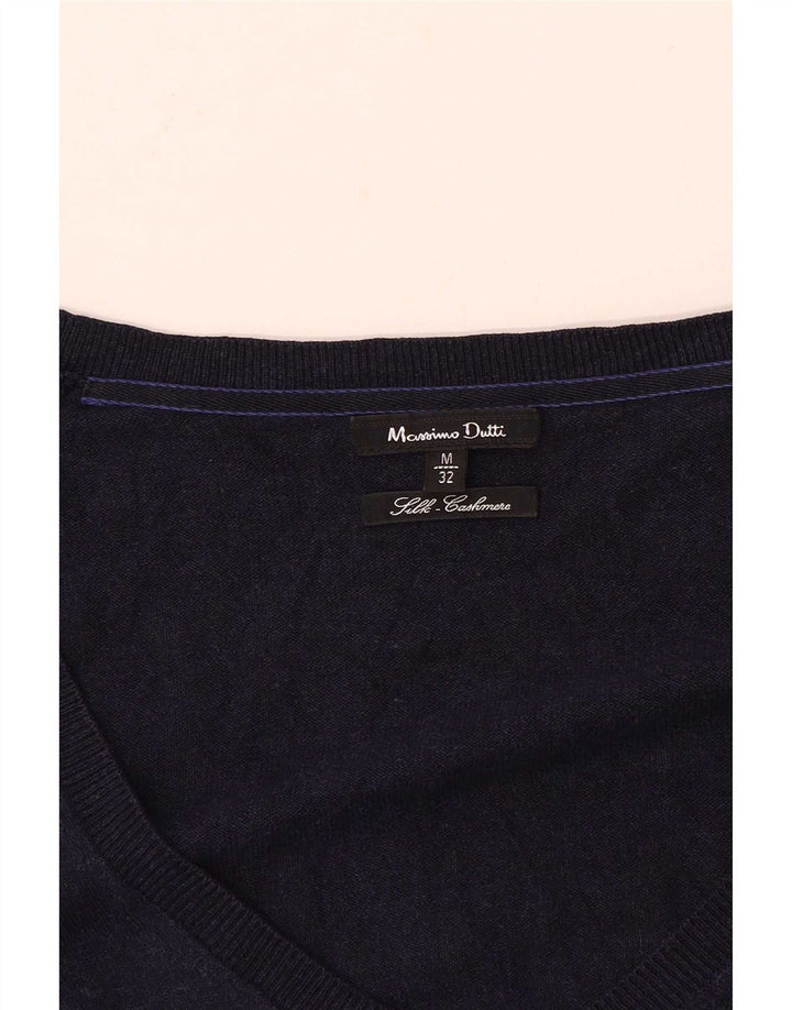 Massimo Dutti Pull col V pour femme UK 12 Bleu marine moyen Soie