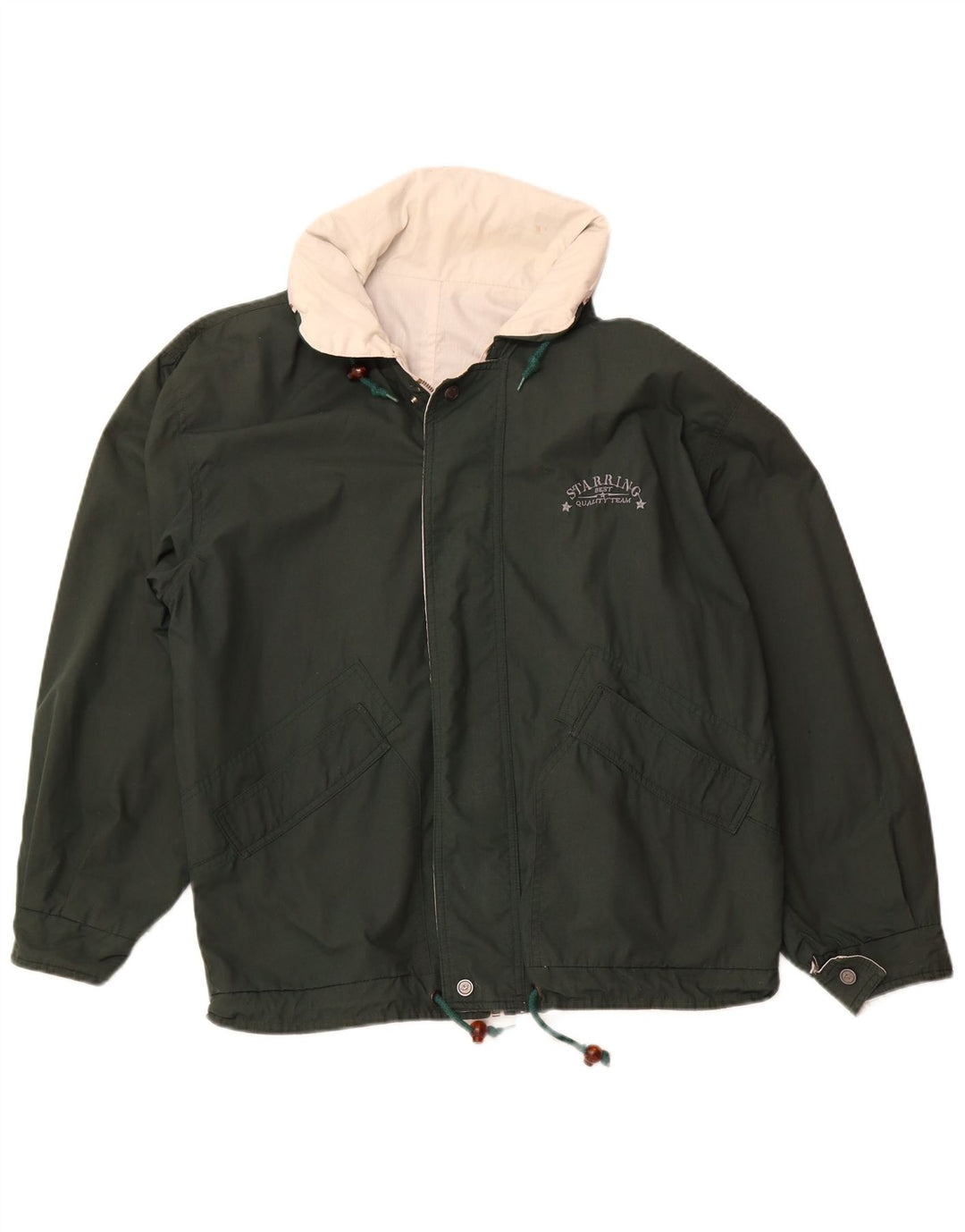 Starring Veste réversible à capuche coupe ample pour homme UK 38 en coton beige moyen