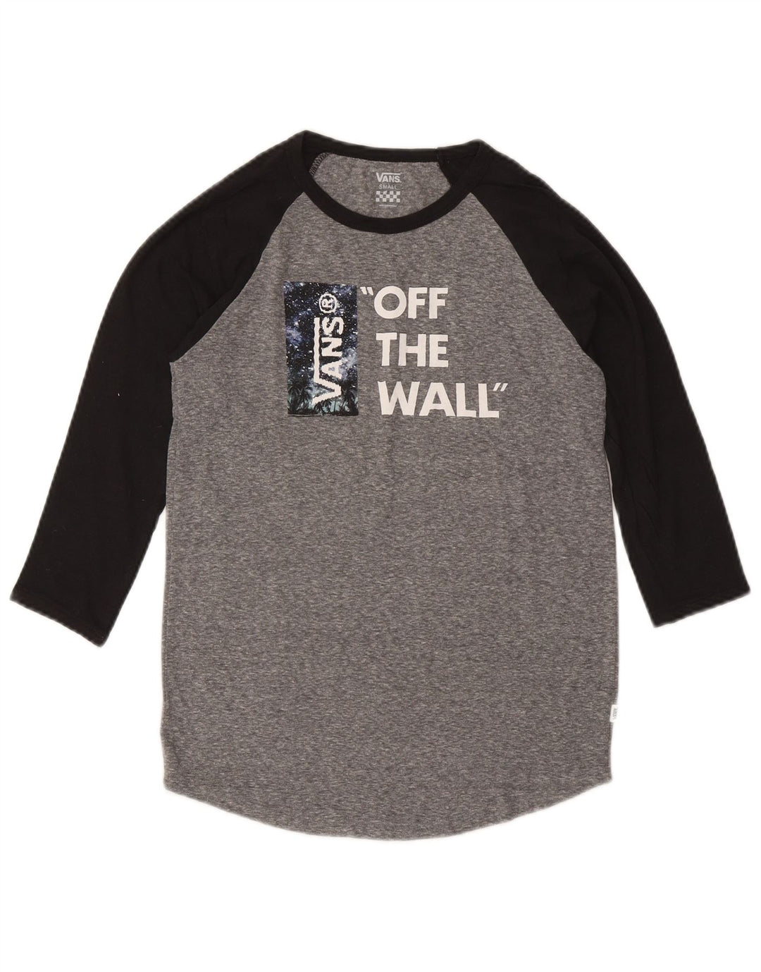 VANS Haut graphique pour femme à manches 3/4 UK 10 Small Gris Colourblock