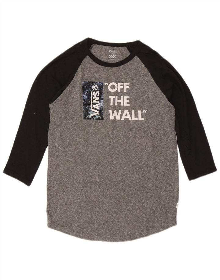 VANS Haut graphique pour femme à manches 3/4 UK 10 Small Gris Colourblock