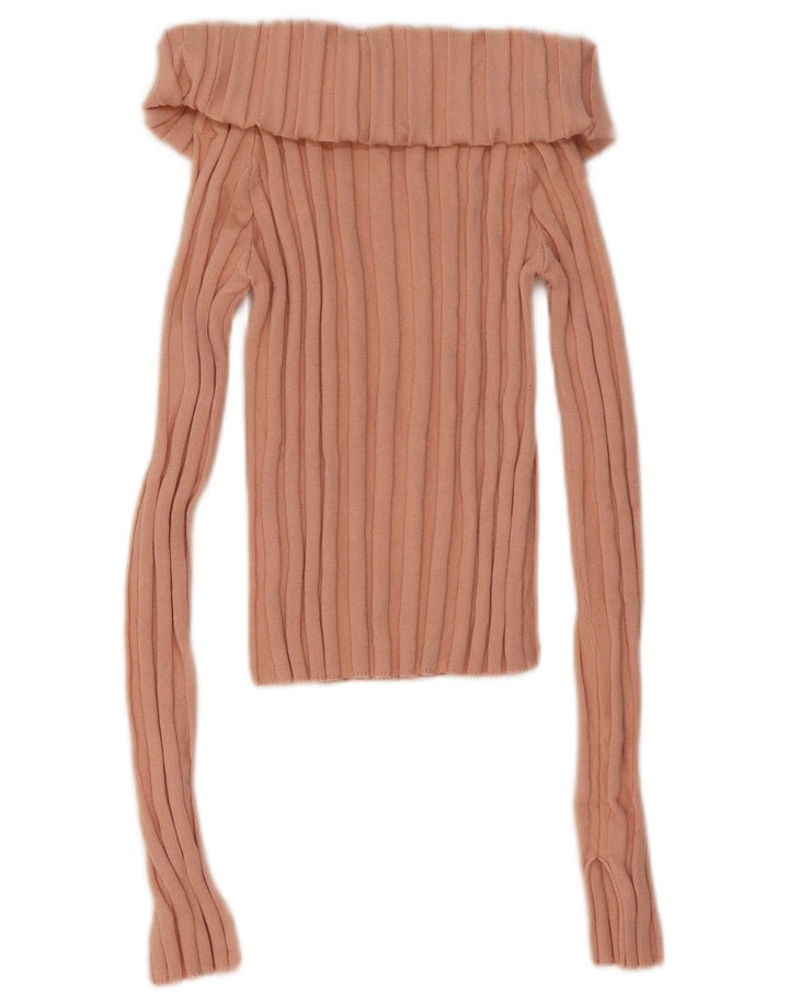 Zara Womens Roll Neck Crop Top UK 14 Large Rose Viscose