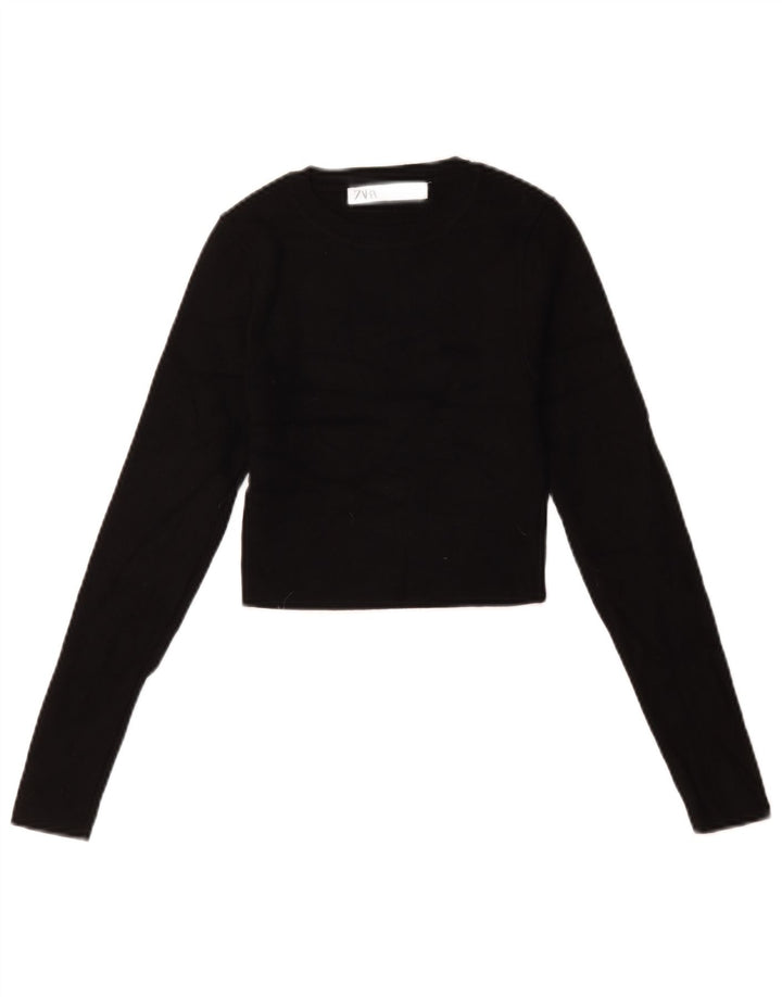 Zara Haut court surdimensionné à manches longues pour femme UK 10 Petite viscose noire