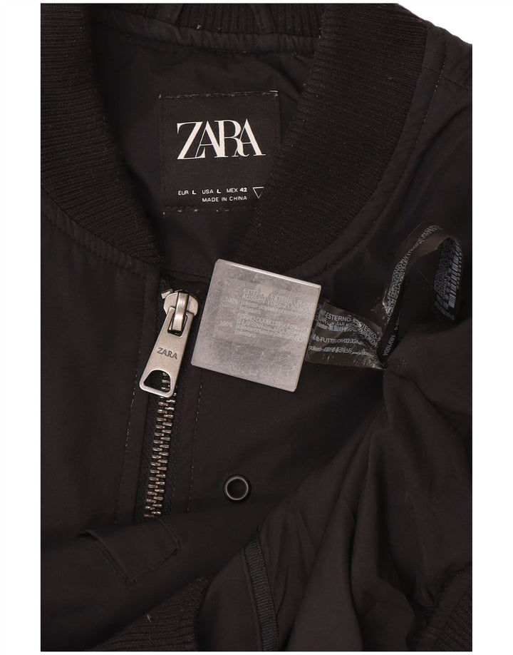 Zara Mens Bomber Jacket UK 40 Large Noir Polyester