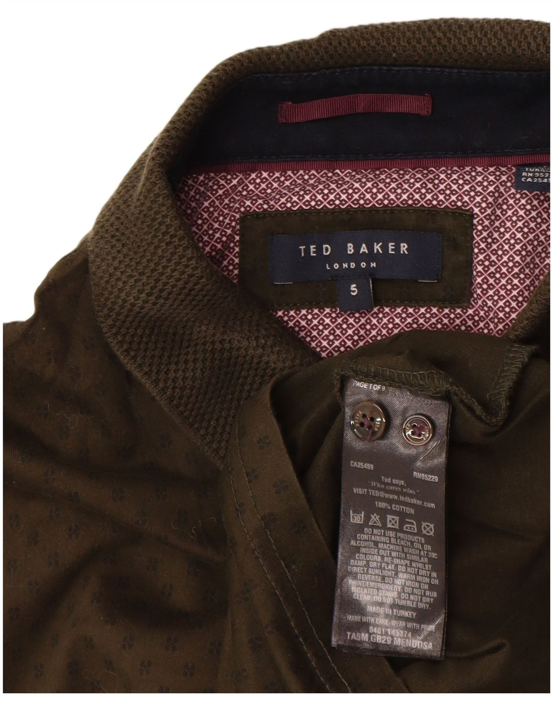 Ted Baker Polo Homme Taille 5 XL Kaki Spotté Coton