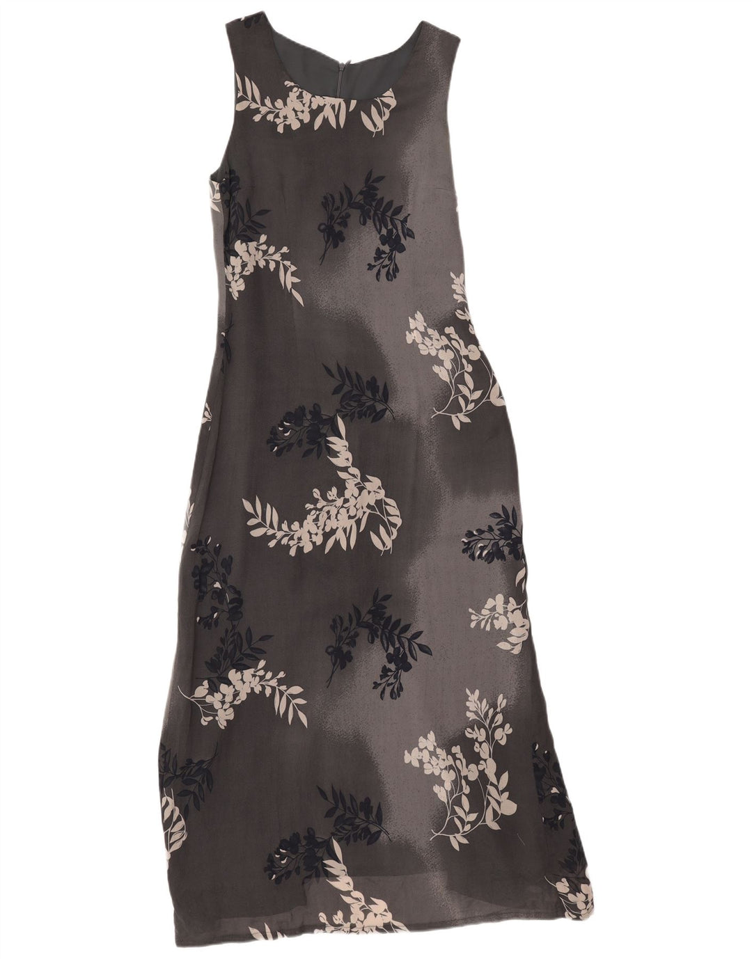 vintage Femme Robe Maxi Sans Manches UK 12 Moyen Gris Floral
