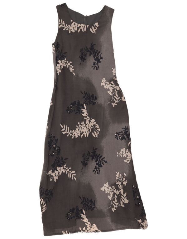 vintage Femme Robe Maxi Sans Manches UK 12 Moyen Gris Floral