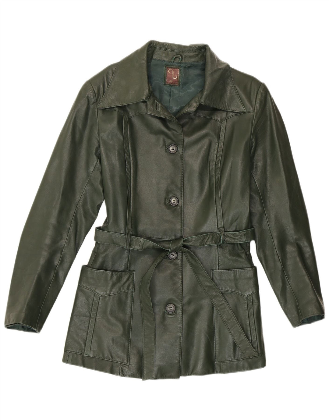 veste en cuir femme vintage IT 46 Grand Vert