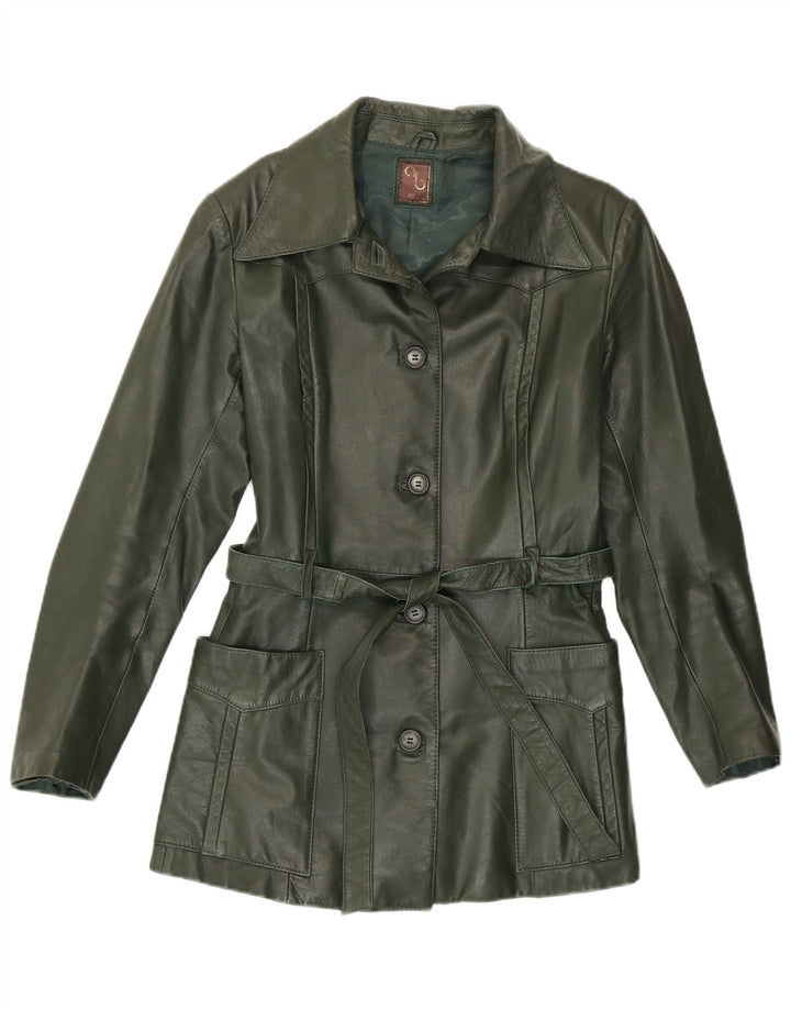 veste en cuir femme vintage IT 46 Grand Vert