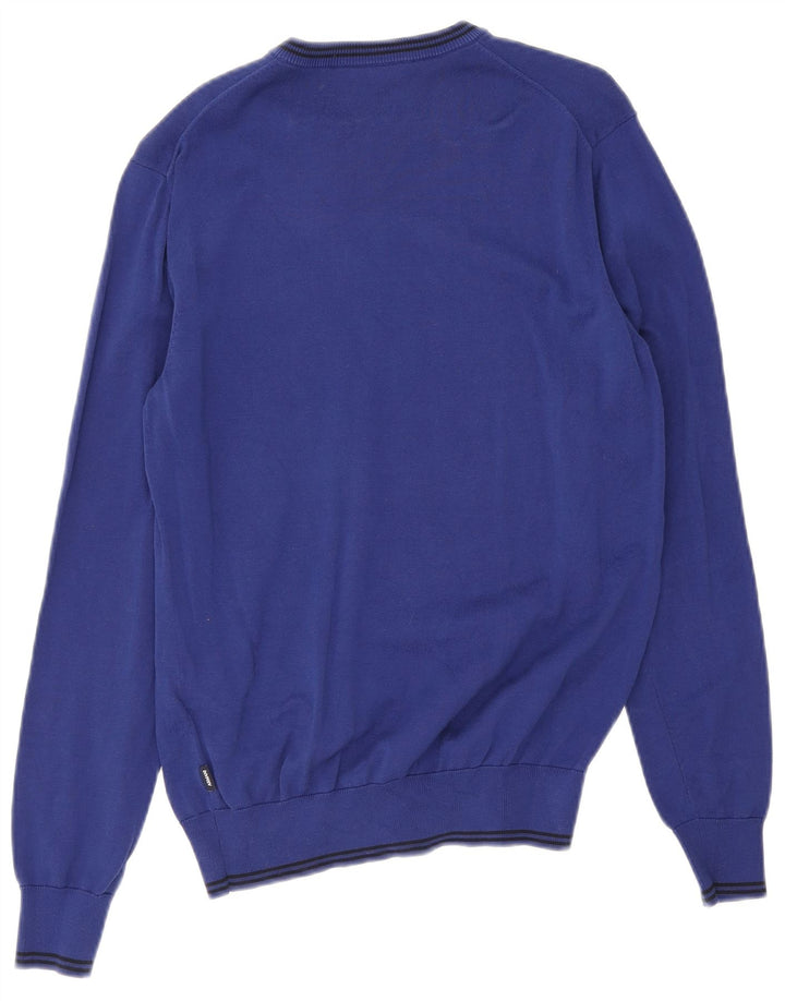 Armani Jeans Pull Col V Homme Bleu Moyen Rayé Coton