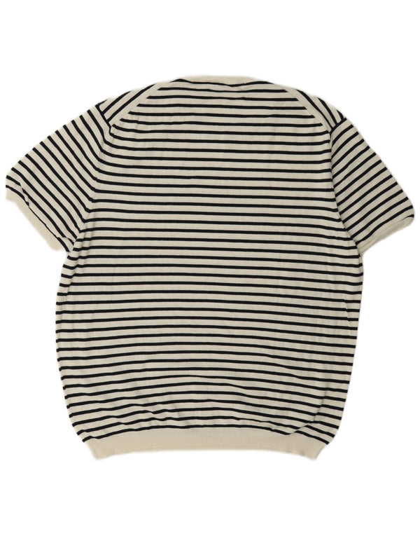 Zara Womens Regular T-Shirt Top UK 18 XL Blanc Rayé