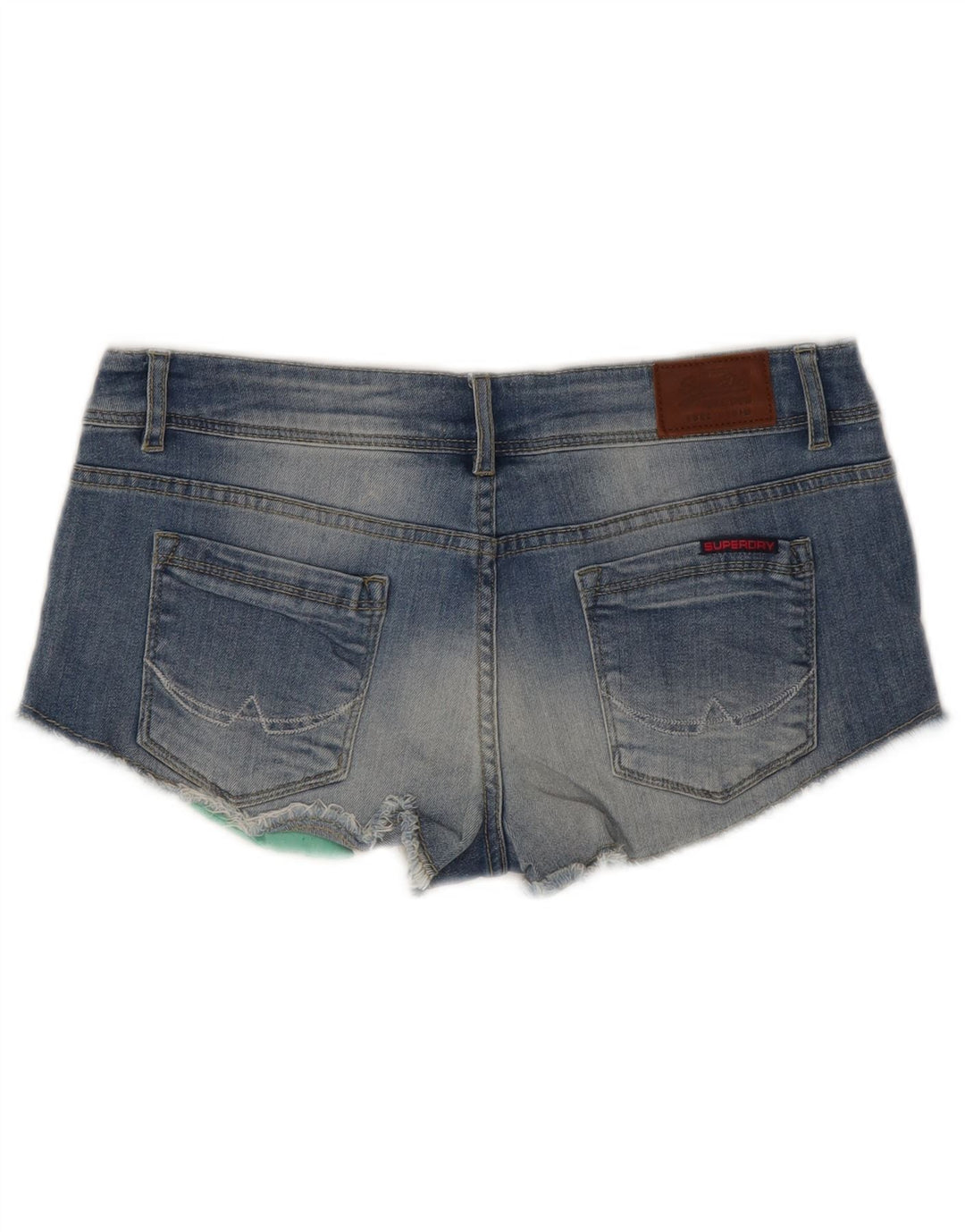 Superdry Femme Taille Basse Denim Hot Pants W30 Bleu Moyen Coton