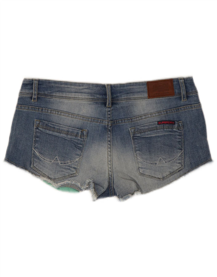 Superdry Femme Taille Basse Denim Hot Pants W30 Bleu Moyen Coton