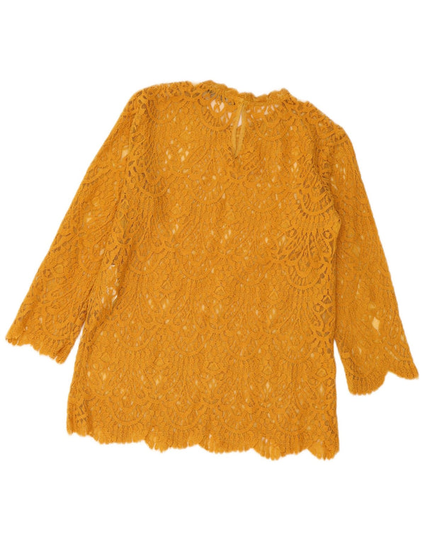 Zara Chemisier en dentelle à manches 3/4 pour femme UK 12 en coton floral jaune moyen