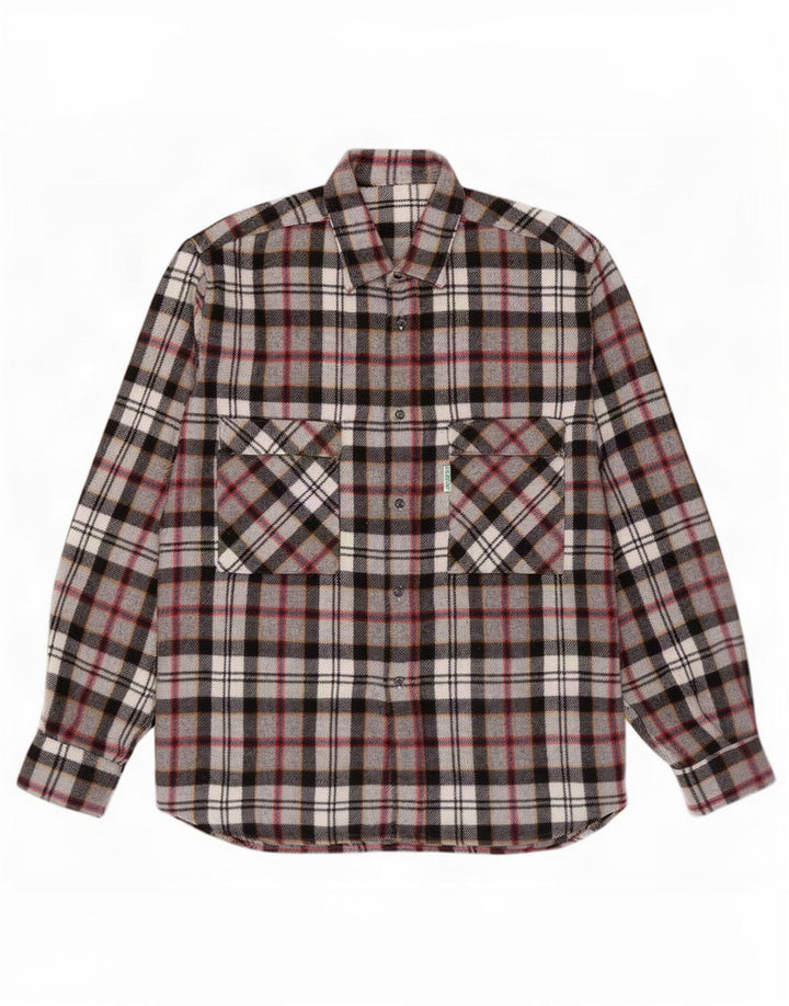chemise en flanelle vintage pour hommes grand chèque gris