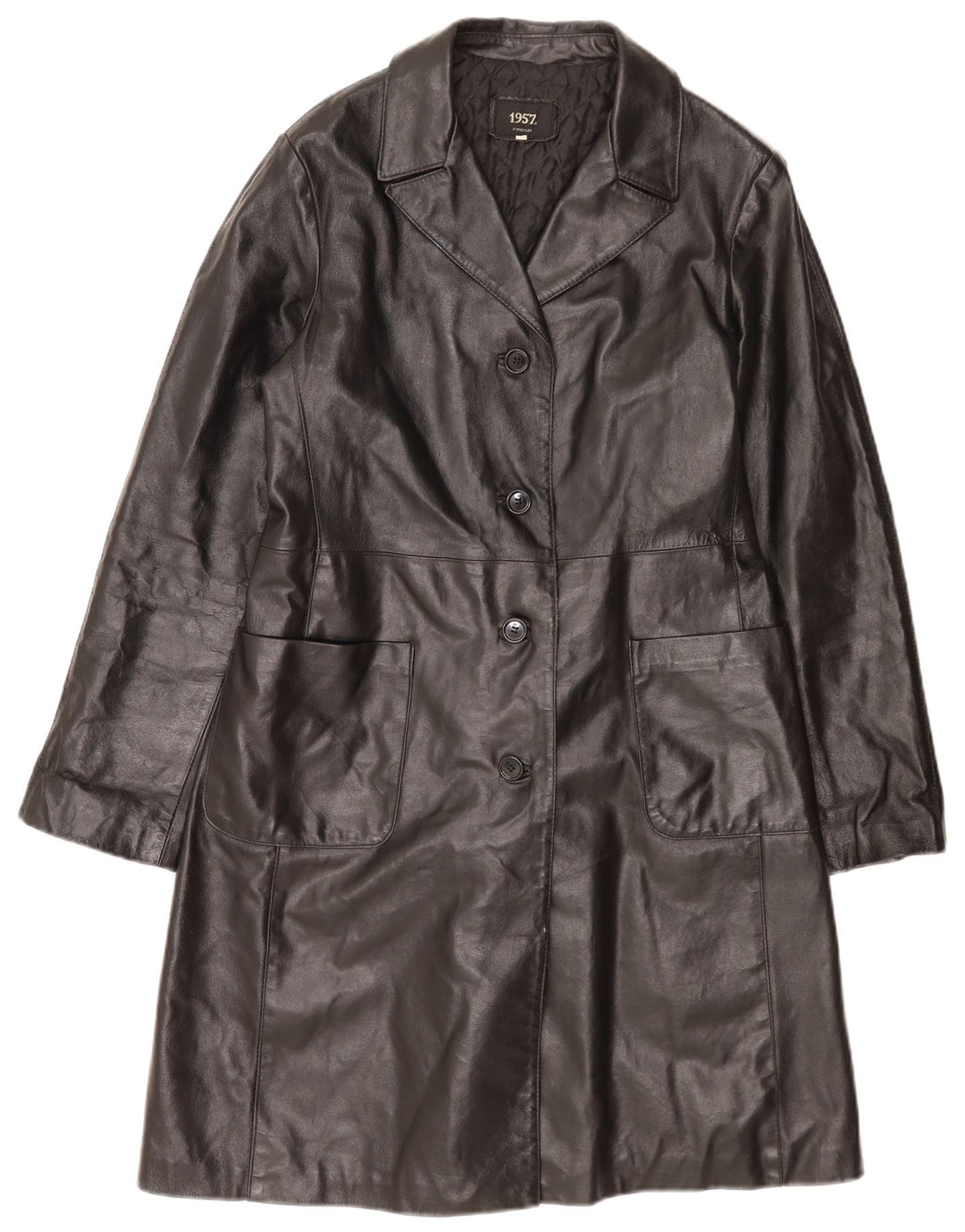 manteau en cuir femme vintage IT 46 Grand Noir