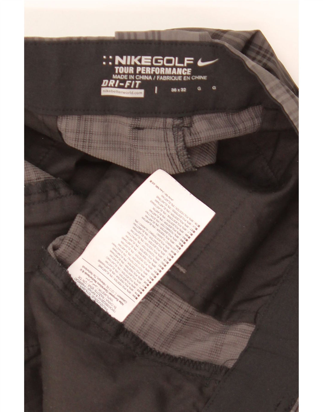 NIKE Pantalon chino droit Dri Fit pour homme W36 L32 Gris à carreaux Polyester