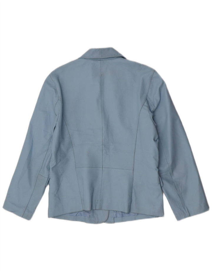 vintage Femme 2 Boutons Veste Blazer En Cuir UK 16 Grand Cuir Bleu