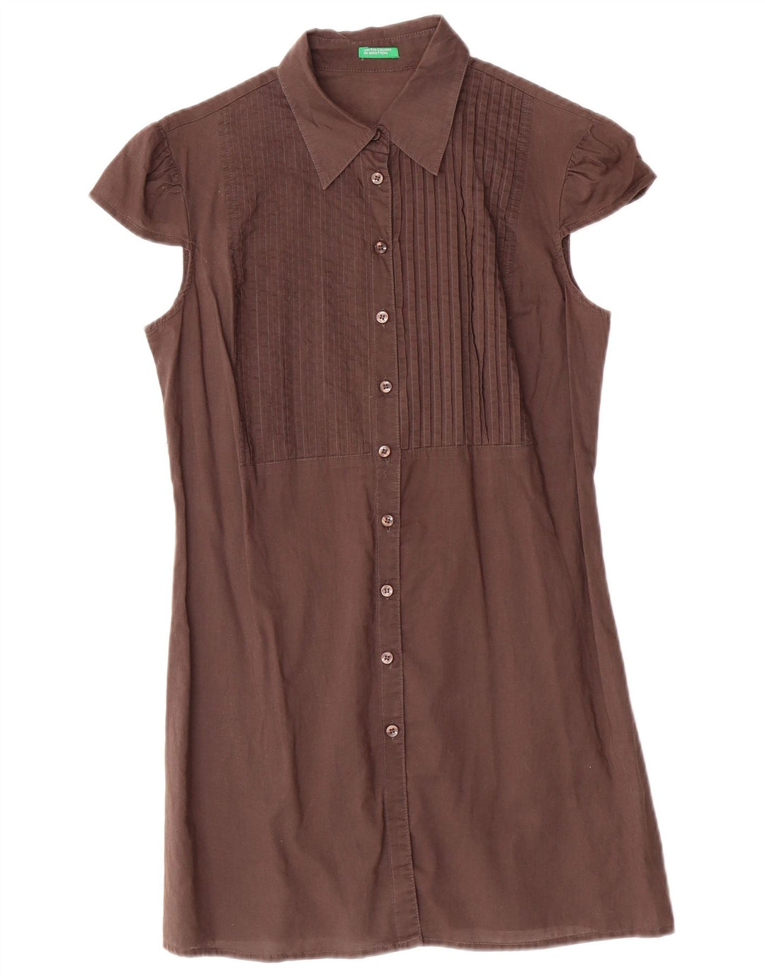 BENETTON Robe chemise à manches courtes pour femme UK 12 Marron moyen