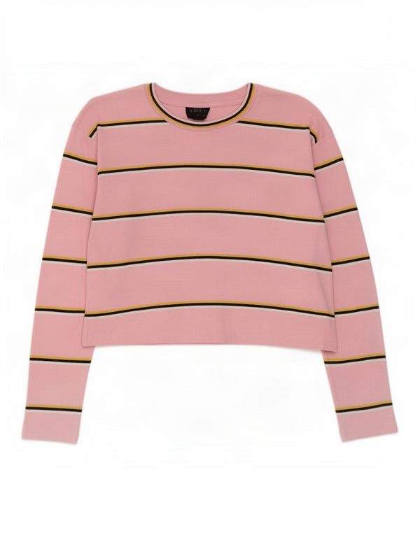 Topshop Femme Crop Top Manches Longues UK 4 XS Rose Rayé Coton