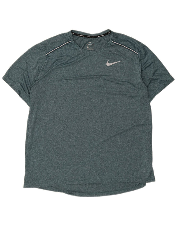 Nike Hommes Running T-Shirt Top XL Vert Moucheté Polyester Sports