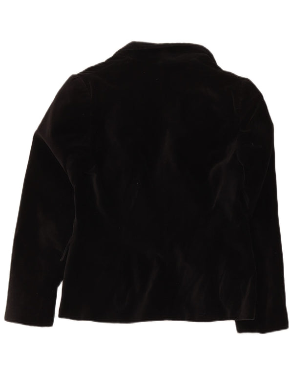 vintage Femmes 1 Bouton Velours Blazer Veste UK 10 Petit Coton Noir