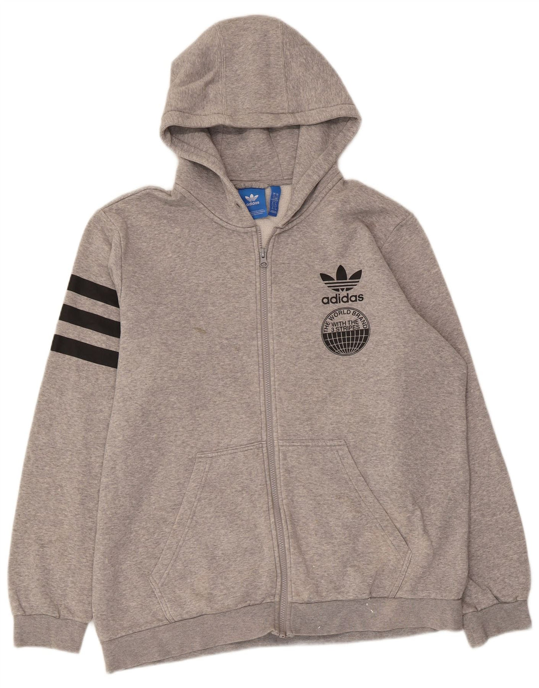 ADIDAS Pull à capuche zippé graphique à trois rayures pour hommes XL Gris Moucheté