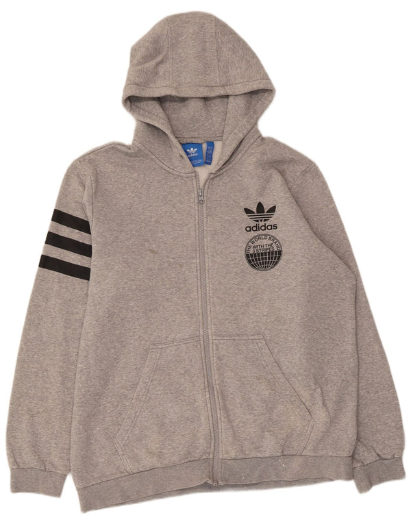 ADIDAS Pull à capuche zippé graphique à trois rayures pour hommes XL Gris Moucheté