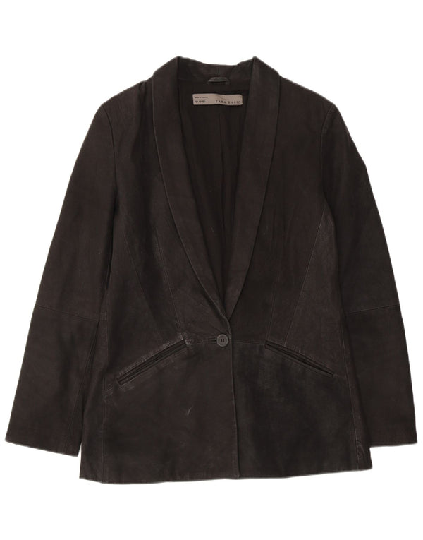 Zara Veste blazer en daim à 1 bouton pour femme UK 10 Petit cuir noir