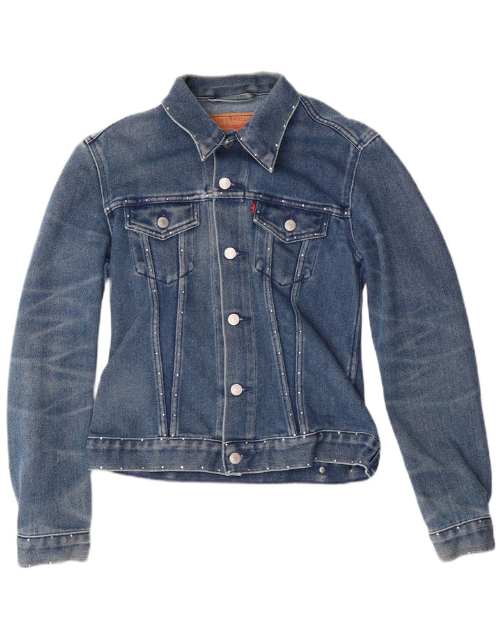 Levi's Veste en Jean Crop Femme UK 12 Bleu Moyen Coton