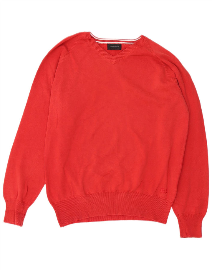 SERGIO TACCHINI Pull Col V Homme Rouge Moyen Coton