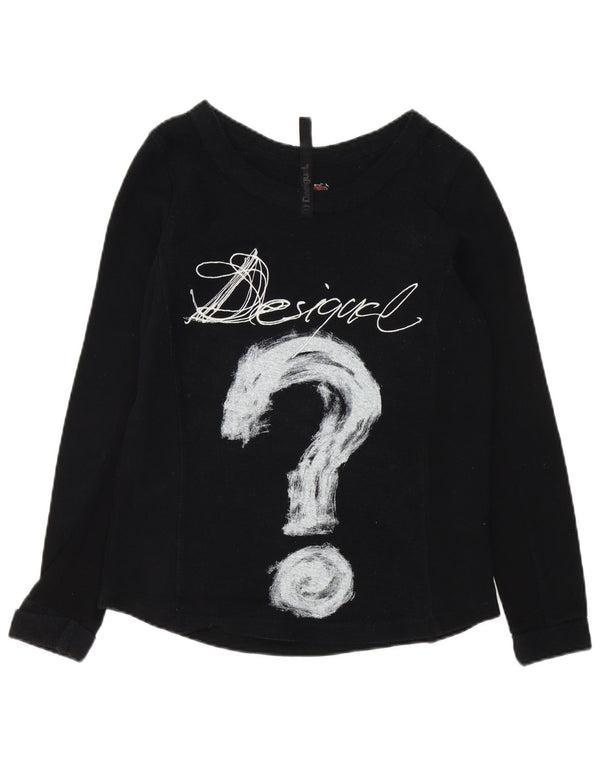 Desigual Femme Graphic Top Manches Longues UK 14 Moyen Noir Coton