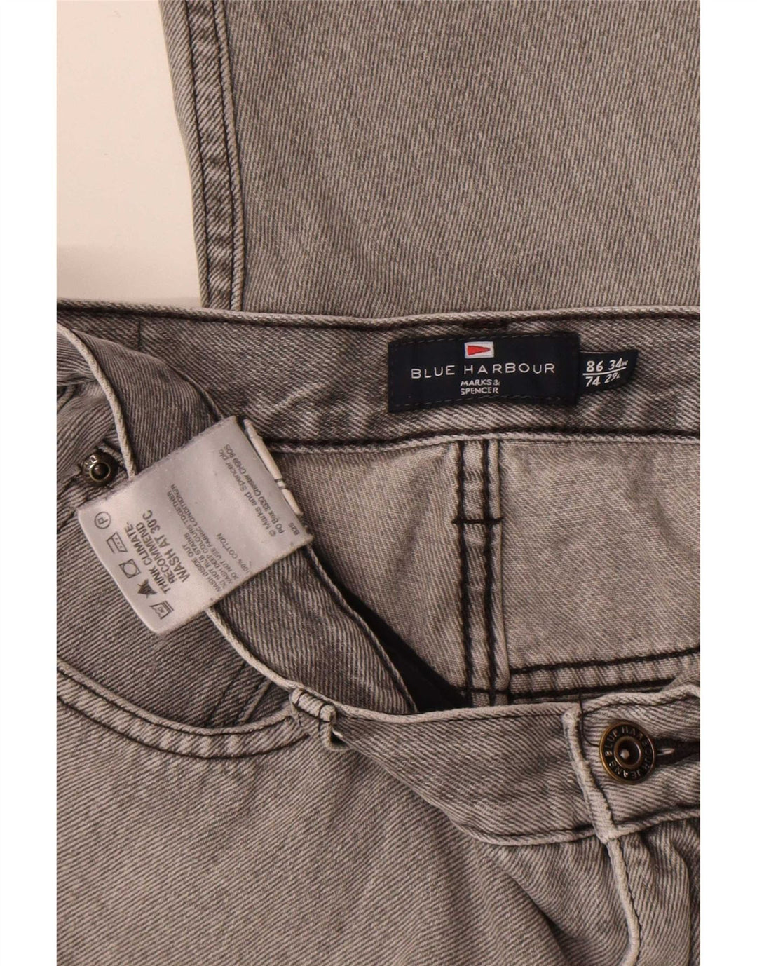 Marks & Spencer Jean Capri Bleu Harbour Homme W34 L23 Coton Gris