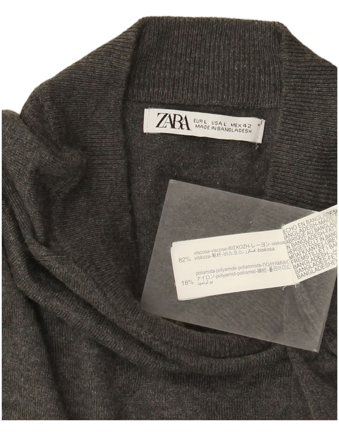 Zara Pull Col Roulé Homme Large Gris Viscose