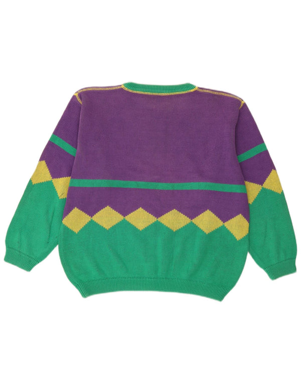 Benetton Pull Col Bateau Femme IT 48 XL Violet Colourblock Coton