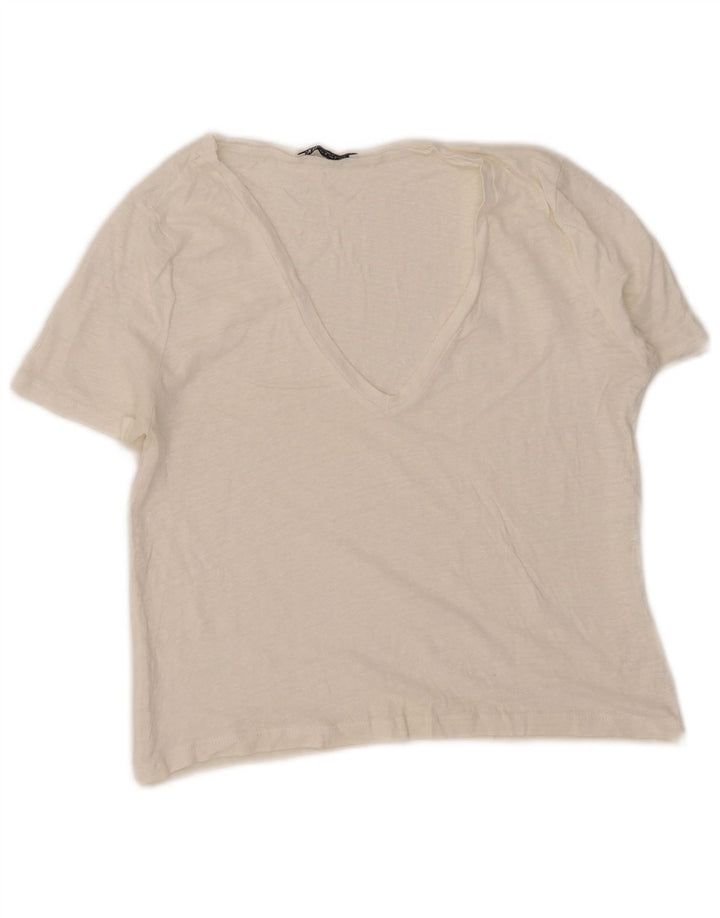Zara Womens Crop T-Shirt Top UK 12 Moyen Blanc