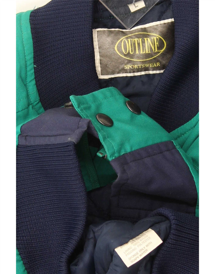 veste rembourrée vintage pour hommes UK 40 Grand polyester colorblock vert