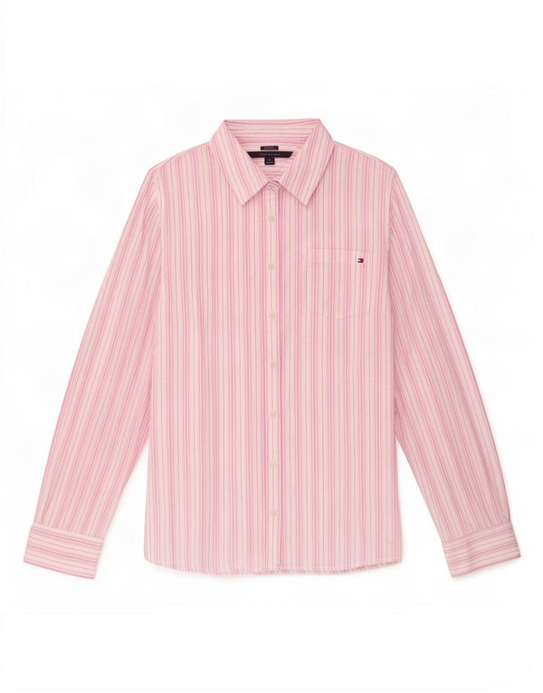 Tommy Hilfiger Chemise coupe classique pour femme UK 16 Grand coton rayé rose