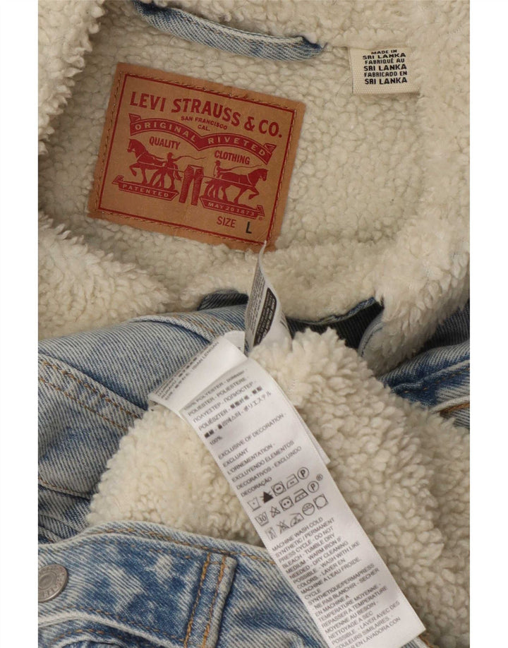 Levi's Veste Denim Sherpa Femme UK 16 Large Bleu Polyester