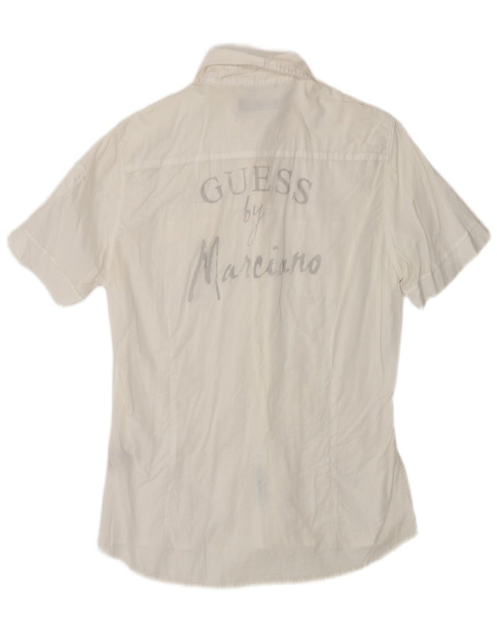 GUESS Chemise graphique à manches courtes pour hommes Petit coton blanc