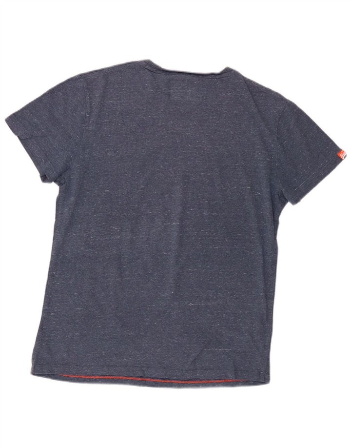 Superdry Homme T-Shirt Top Large Bleu Moucheté Coton