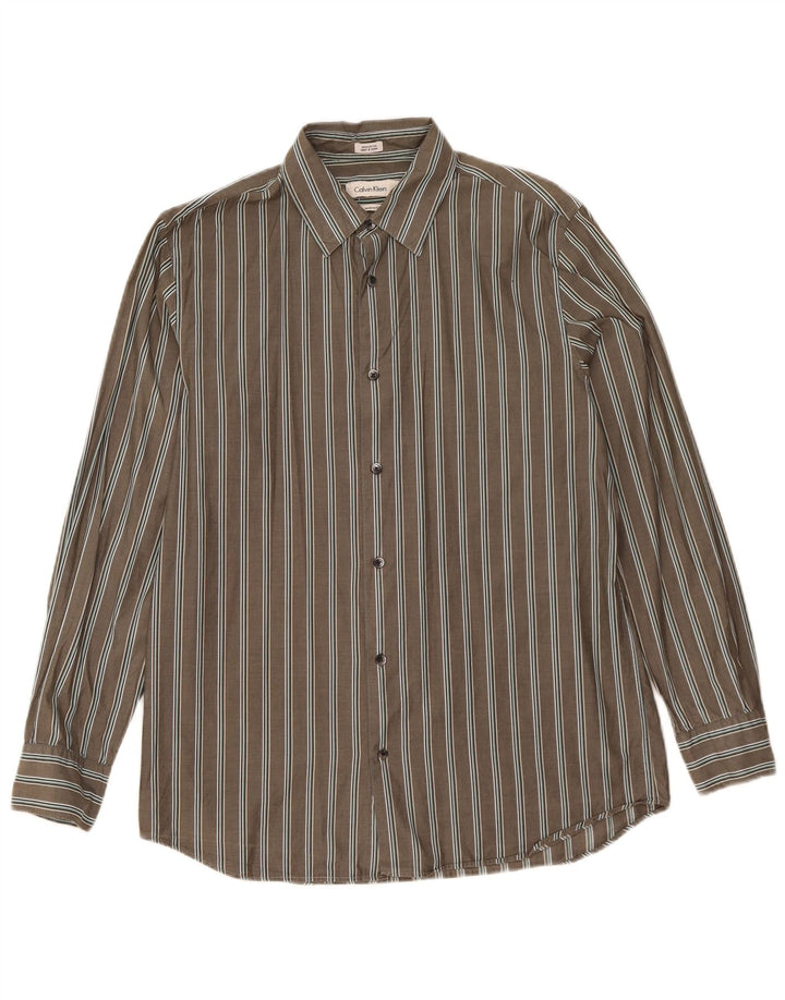 Calvin Klein Chemise Modern Fit Homme Gris Moyen Rayé Coton