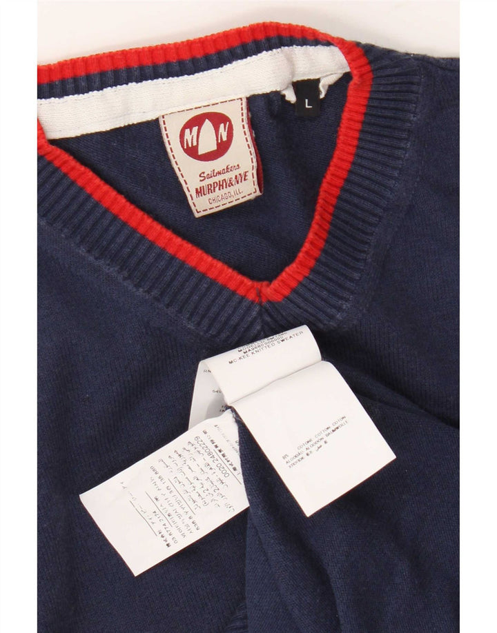 Murphy & Nye Pull à col en V pour homme Sailmakers en coton bleu marine Taille L