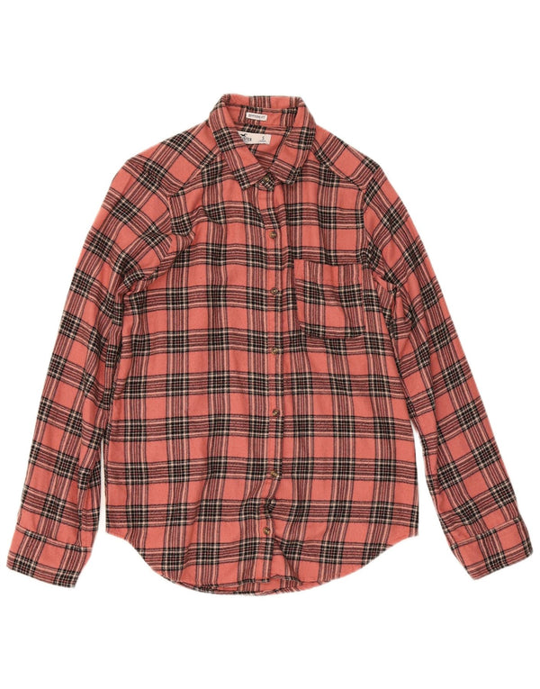 Hollister Chemise en flanelle coupe Boyfriend pour femme UK 10 petit viscose à carreaux rose