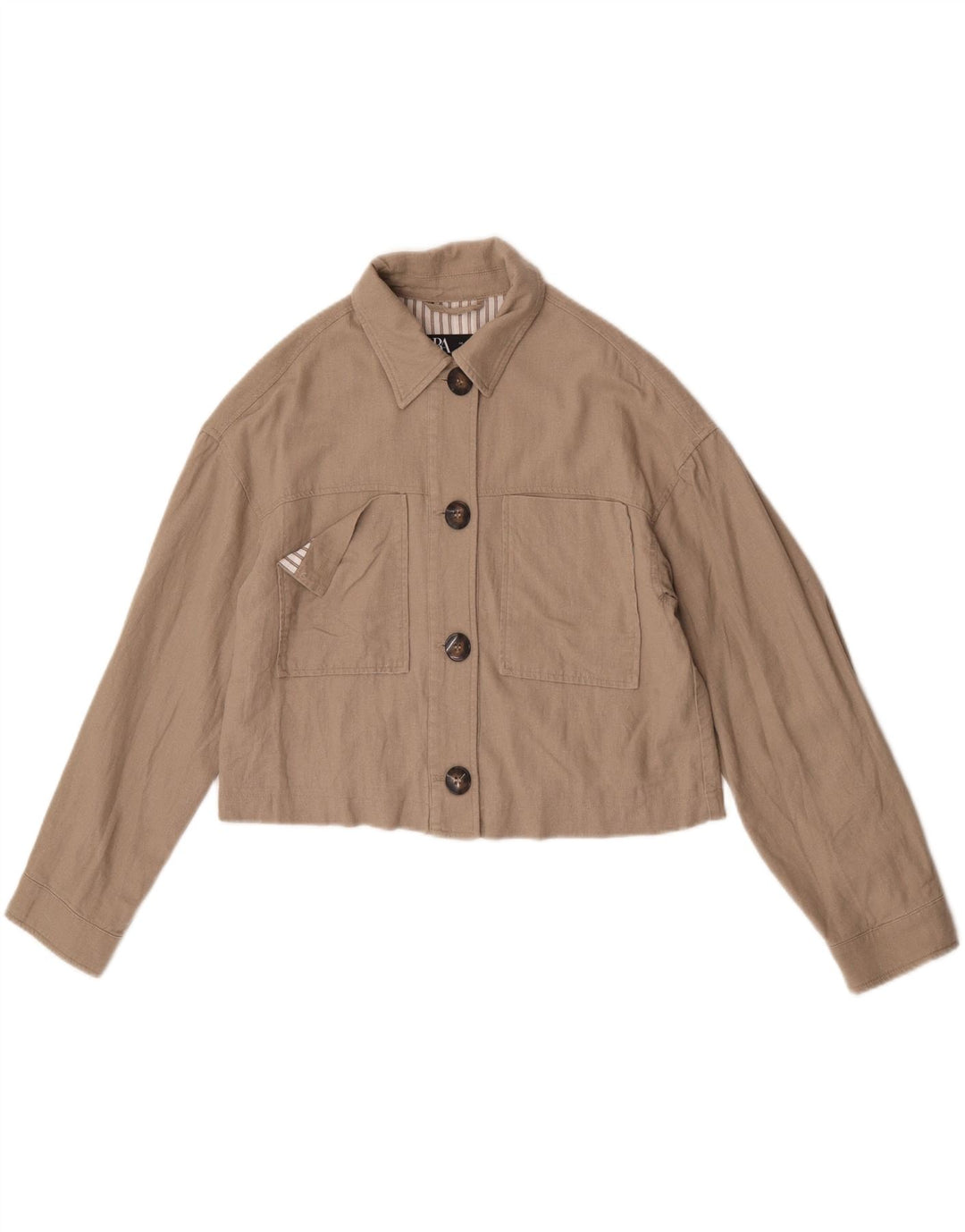 Zara Womens Crop Oversize Bomber Jacket UK 10 Petit Lin Beige