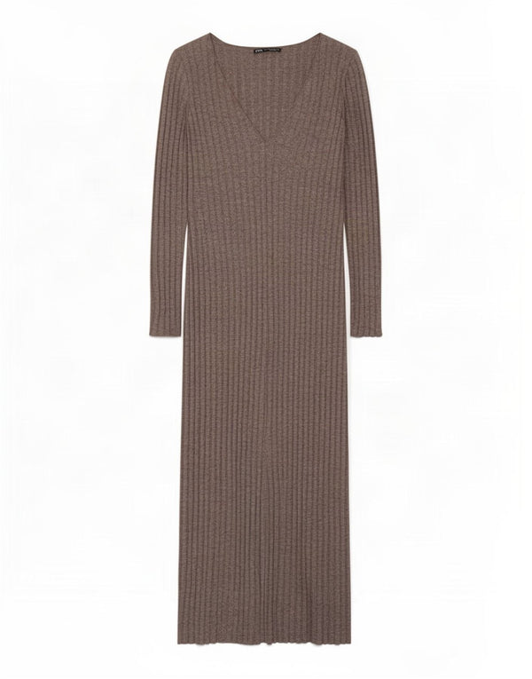 Zara Robe longue à manches longues pour femme UK 12 Gris moyen Viscose
