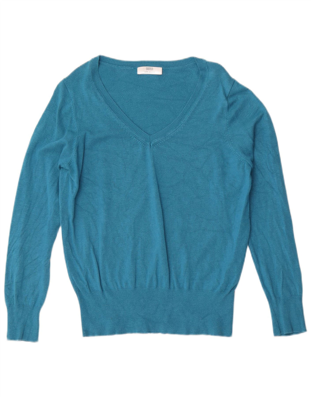 Marks & Spencer Pull col en V pour femme UK 14 Viscose turquoise moyen